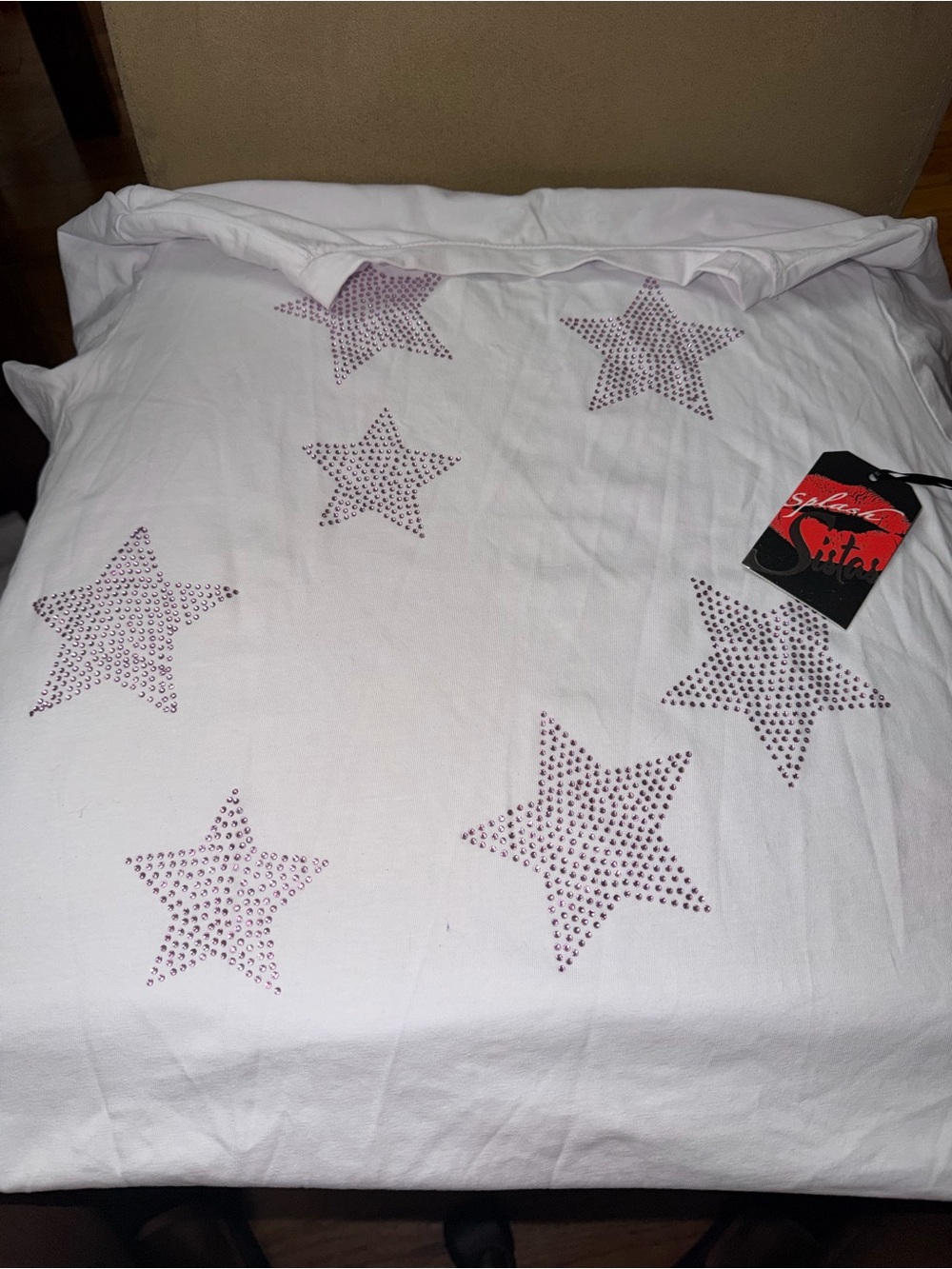 Sistas White Short-Sleeve Tee with Pink Star Studs
